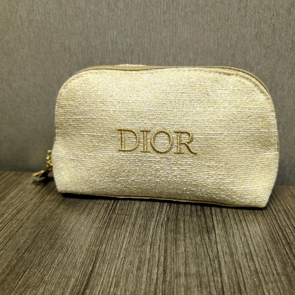 Dior Gold Cosmetic Bag Structured Zipper Case